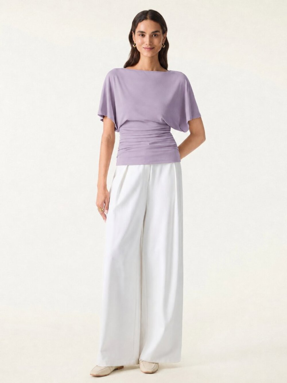 NWT OGL Top Sandwashed Effortless Boatneck Batwing Sleeve Pale Lilac XXL
